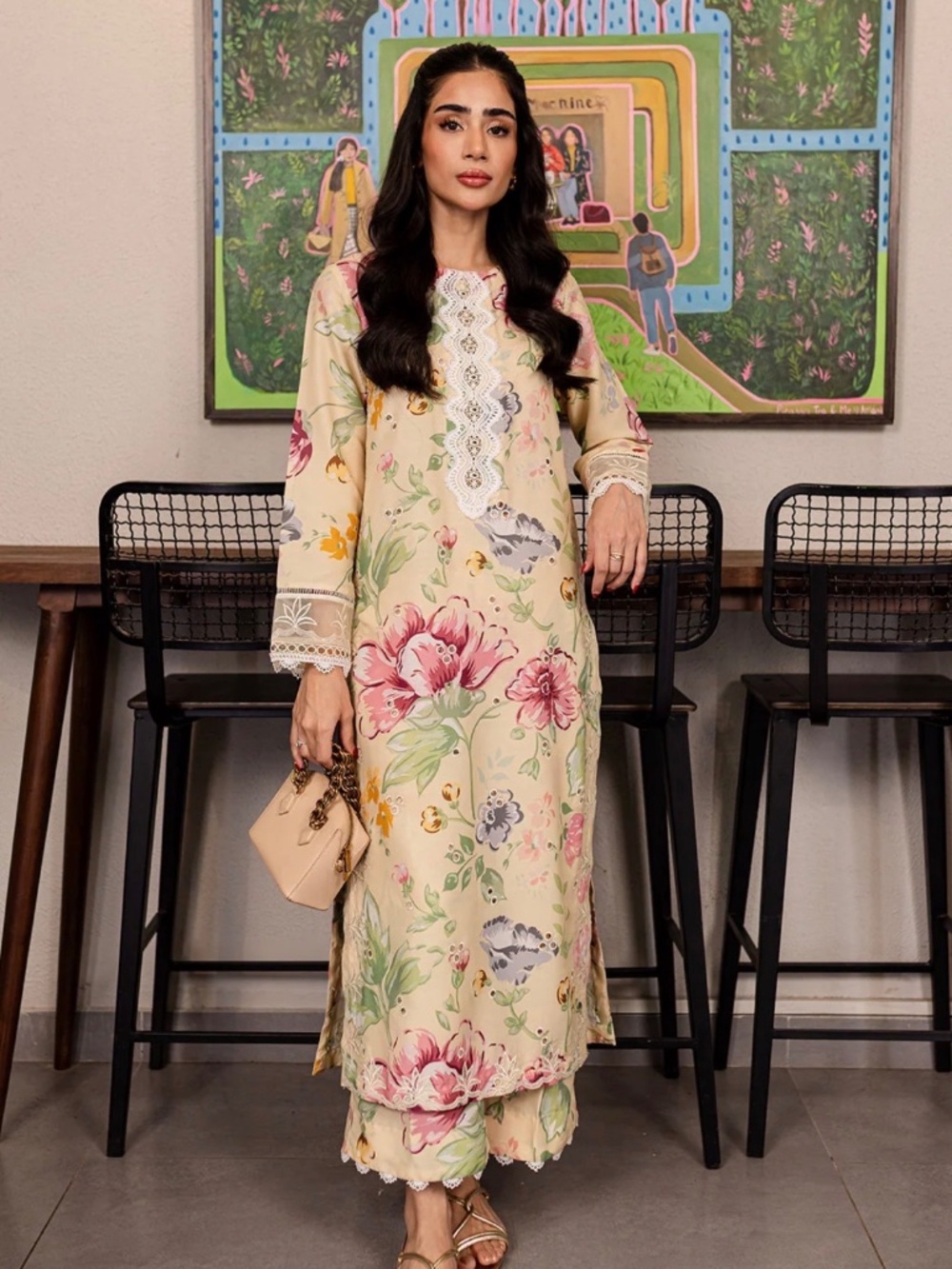 Pakistani Co-ord Two Piece Yellow Salwar Kameez
